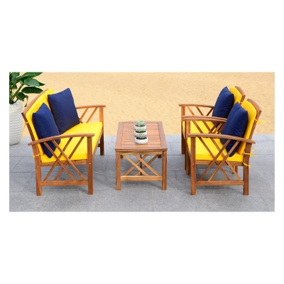 4pc Fontana Outdoor Set Teak Look/Yellow - Safavieh 4 4pc Fontana Outdoor Set Teak Look/Yellow - Safavieh - Image 2