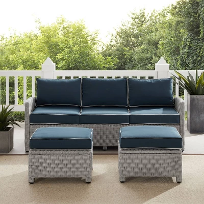 Bradenton 3pc Outdoor Wicker Sofa & 2 Ottoman Set - Navy/Gray - Crosley 4 Bradenton 3pc Outdoor Wicker Sofa & 2 Ottoman Set - Navy/Gray - Crosley - Image 2