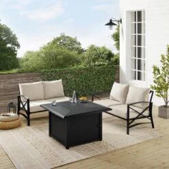 Kaplan 3pc Outdoor Conversation Set With Fire Table & 2 Loveseats - Oatmeal - Crosley -Sunnydaze Decor Store GUEST 1a7d3afb 57d9 4f3d 8fba da0288aa116f
