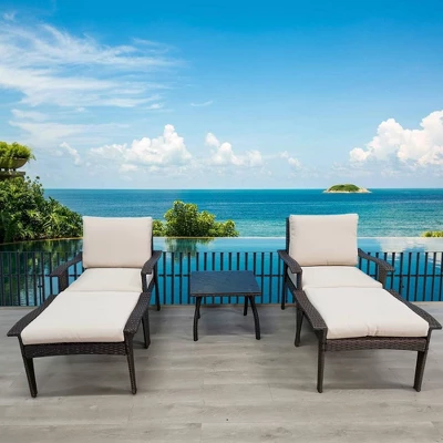 5pc Wicker Patio Set With Cushions - Brown/Beige - GODEER 4 5pc Wicker Patio Set With Cushions - Brown/Beige - GODEER - Image 2