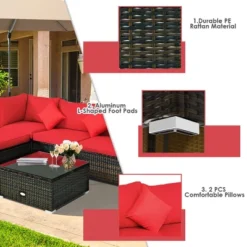Costway 5PCS Patio Rattan Furniture Set Sectional Conversation Set W/Red Cushions -Sunnydaze Decor Store GUEST 1afd0007 768b 4cb1 9532 5325eb65c9bf