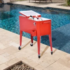 Costway Red Outdoor Patio 80 Quart Cooler Cart Ice Beer Beverage Chest Party Portable -Sunnydaze Decor Store GUEST 1b11d75e 36f9 4586 9ada 77425879daf2