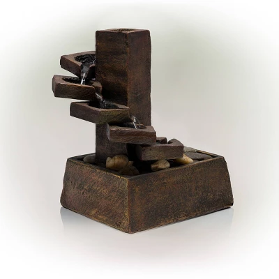 11" Resin Tiered Stone Eternity Tabletop Fountain Brown - Alpine Corporation 5 11" Resin Tiered Stone Eternity Tabletop Fountain Brown - Alpine Corporation - Image 3