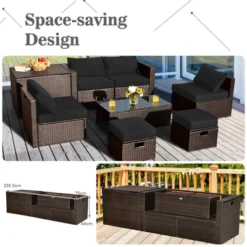 Tangkula 9PCS Outdoor Patio Furniture Set With 30" Propane Fire Pit Table PE Wicker Space-Saving Sectional Sofa Set W/ Storage Box & Cushions 23 Tangkula 9PCS Outdoor Patio Furniture Set With 30" Propane Fire Pit Table PE Wicker Space-Saving Sectional Sofa Set W/ Storage Box & Cushions -Sunnydaze Decor Store GUEST 1ba92c59 773d 4e87 b45c 8a578f9d102b