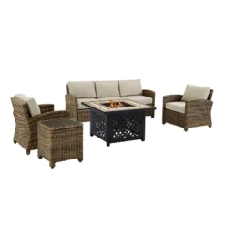 Bradenton 5pc Outdoor Wicker Conversation Set With Fire Table - Crosley -Sunnydaze Decor Store GUEST 1c34ed3a 371b 407b b655 ec015a56502b