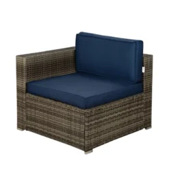 3pc Outdoor Rattan Wicker Conversation Set With Accent Table & Sectional - Brown/Blue - GODEER 13 3pc Outdoor Rattan Wicker Conversation Set With Accent Table & Sectional - Brown/Blue - GODEER -Sunnydaze Decor Store GUEST 1c3ac726 b8ab 47be 98a2 901a02365808