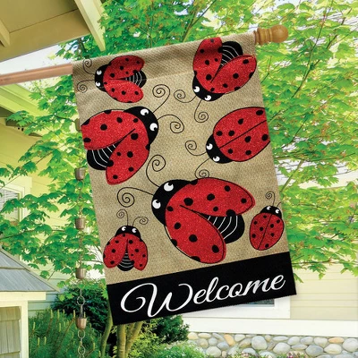 Ladybug Gathering Burlap Spring House Flag Welcome 28" X 40" Briarwood Lane 4 Ladybug Gathering Burlap Spring House Flag Welcome 28" X 40" Briarwood Lane - Image 2