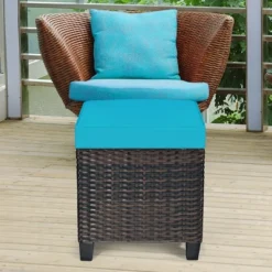 Costway 2PCS Patio Rattan Ottoman Cushioned Seat W/ Foot Rest Turquoise -Sunnydaze Decor Store GUEST 1d85fa1b e6b6 4530 868c 8700272c3750
