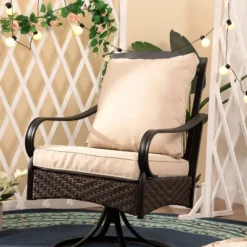 5pc Outdoor Dining Set With Swivel Chairs With Seat & Back Cushions & Square Metal Slat Table With 1.57" Umbrella Hole - Captiva Designs -Sunnydaze Decor Store GUEST 1deac097 dc07 4da5 a92d 50fe3fbefab2