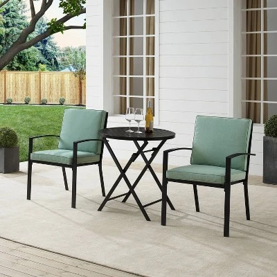 3pc Kaplan Outdoor Steel Chat Set Mist/Bronze - Crosley 3 3pc Kaplan Outdoor Steel Chat Set Mist/Bronze - Crosley