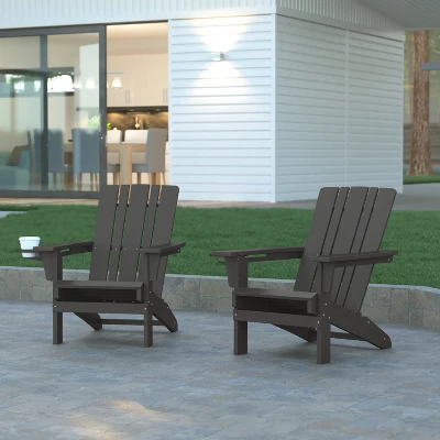Emma And Oliver Set Of 2 Adirondack Chairs With Cup Holders, Weather Resistant HDPE Adirondack Chairs 3 Emma And Oliver Set Of 2 Adirondack Chairs With Cup Holders, Weather Resistant HDPE Adirondack Chairs