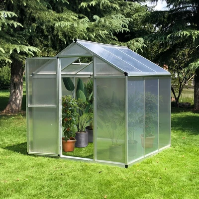Outsunny Walk-In Polycarbonate Greenhouse With Roof Vent For Ventilation & Rain Gutter, Hobby Greenhouse For Winter 4 Outsunny Walk-In Polycarbonate Greenhouse With Roof Vent For Ventilation & Rain Gutter, Hobby Greenhouse For Winter - Image 2