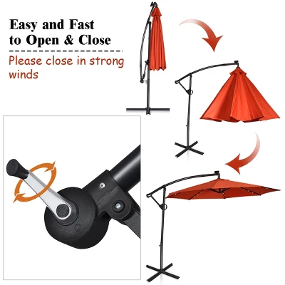 Costway 10FT Patio Offset Umbrella Solar LED 360degrees Rotation Orange 10 Costway 10FT Patio Offset Umbrella Solar LED 360degrees Rotation Orange - Image 8