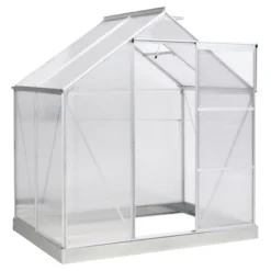 Outsunny Polycarbonate Greenhouse With Aluminum Frame, Walk-in Garden Greenhouse Kit With Adjustable Roof Vent, Rain Gutter And Sliding Door For Winter, Silver -Sunnydaze Decor Store GUEST 1f59556d 2451 4bca 9edc 472a9f08f318