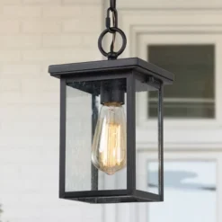 Square Glass/Metal Outdoor Pendant Lamp Black - LNC