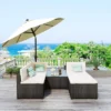 5pc Wicker Patio Conversation Set With Cushions - Black/Beige - GODEER