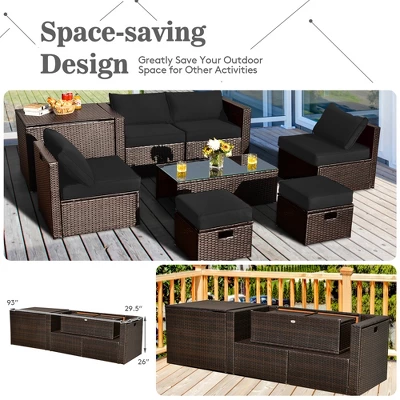 Costway 8PCS Patio Rattan Furniture Set Space-Saving Storage Cushion BlackTurquoiseNavy Cover 6 Costway 8PCS Patio Rattan Furniture Set Space-Saving Storage Cushion BlackTurquoiseNavy Cover - Image 4