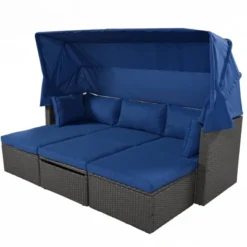 4pc Outdoor Wicker Rectangle Daybed With Canopy & Cushions - Blue - GODEER 22 4pc Outdoor Wicker Rectangle Daybed With Canopy & Cushions - Blue - GODEER -Sunnydaze Decor Store GUEST 2035c42f a9f0 44e3 b975 a57e86f63d48