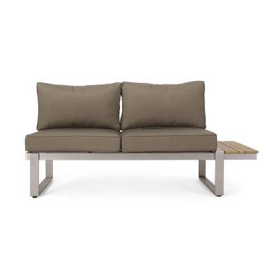 Sterling 4pc Outdoor Aluminum V Shaped 5 Seater Sofa With Cushions - Khaki/Natural - Christopher Knight Home 5 Sterling 4pc Outdoor Aluminum V Shaped 5 Seater Sofa With Cushions - Khaki/Natural - Christopher Knight Home - Image 3