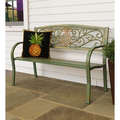 Evergreen Pineapple Metal Garden Bench - Verdigris 4 Evergreen Pineapple Metal Garden Bench - Verdigris - Image 2
