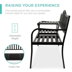 Best Choice Products Outdoor Garden Steel Patio Porch Bench With Pullout Middle Table W/ Weather-Resistant Frame - Black 11 Best Choice Products Outdoor Garden Steel Patio Porch Bench With Pullout Middle Table W/ Weather-Resistant Frame - Black -Sunnydaze Decor Store GUEST 20c97987 5400 4cbb 8ad8 634e650aca9b