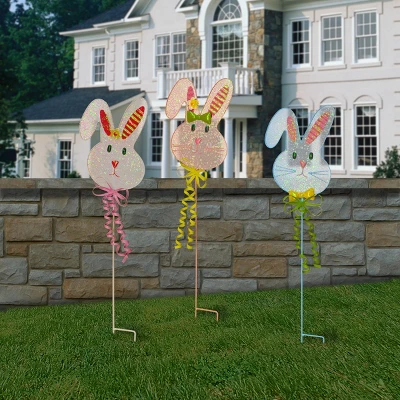 National Tree Company Set Of 3 24" Metal Easter Bunny Garden Stakes 3 National Tree Company Set Of 3 24" Metal Easter Bunny Garden Stakes