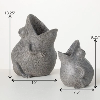 13.25"H Sullivans Tongue-In-Cheek Frog Planters Set Of 2, Gray 5 13.25"H Sullivans Tongue-In-Cheek Frog Planters Set Of 2, Gray - Image 3