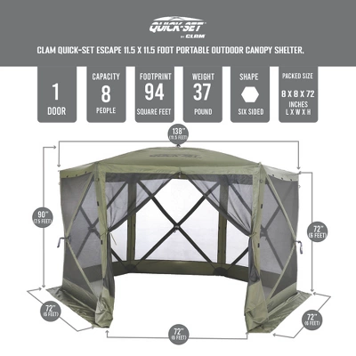Clam Quick-Set Portable Pop-Up Camping Gazebo Screen Tent With Canopy Shelter With Ground Stakes And Carry Bag 3 Clam Quick-Set Portable Pop-Up Camping Gazebo Screen Tent With Canopy Shelter With Ground Stakes And Carry Bag