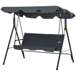 Outsunny 3-Person Porch Swing With Stand, Outdoor Swing For Patio Porch With Tilt Canopy & Comfortable Swing Bench-Style Seat, Steel Frame, Gray -Sunnydaze Decor Store GUEST 22c1572e 6f66 4324 b1c3 18d47f261867