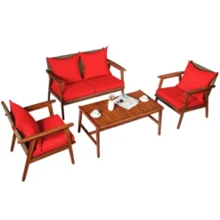 Costway 4PCS Patio Rattan Furniture Set Acacia Wood Frame Cushioned Sofa Chair 21 Costway 4PCS Patio Rattan Furniture Set Acacia Wood Frame Cushioned Sofa Chair -Sunnydaze Decor Store GUEST 23363c68 1cb2 406f 94b6 f6e8b6bb5c38