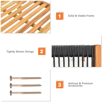 Tangkula 3PCS Patio Acacia Wood Sofa Furniture Set Thick Cushion W/ Nylon Rope Armrest Gray/White 6 Tangkula 3PCS Patio Acacia Wood Sofa Furniture Set Thick Cushion W/ Nylon Rope Armrest Gray/White - Image 4