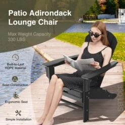 Tangkula 2PCS HDPE Adirondack Chair W/Ergonomic Design&Ottoman Outdoor Lounge Armchair Chair For Yard&Patio Black/Coffee/Grey/Turquoise/White
