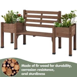 Yaheetech 2 In 1 Outdoor Solid Wood Double-bench For Patio Backyard Brown -Sunnydaze Decor Store GUEST 240b2ffd 57bb 4acc 915e 87d29aff79ba
