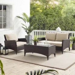 Kiawah 3pc Outdoor Wicker Conversation Set Sand - Crosley -Sunnydaze Decor Store GUEST 24226070 796a 4783 b271 2237a435bedb