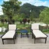 5pc Wicker Patio Set With Cushions - Brown/Beige - GODEER