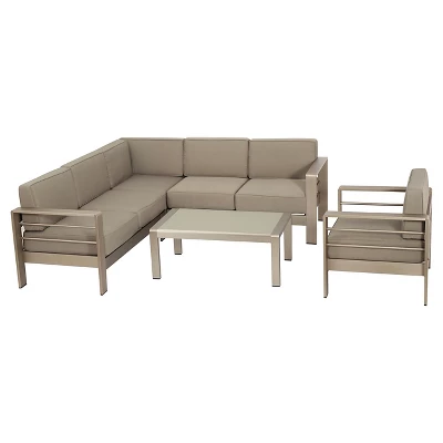 Cape Coral 5pc Aluminum Sofa Set With Cushions - Khaki - Christopher Knight Home 3 Cape Coral 5pc Aluminum Sofa Set With Cushions - Khaki - Christopher Knight Home