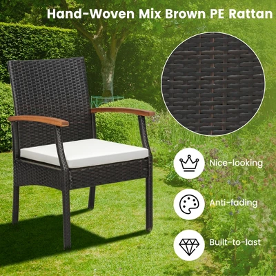 Costway 7PCS Patio Dining Set Cushion Acacia Wood Armrests Table With Umbrella Hole 4 Costway 7PCS Patio Dining Set Cushion Acacia Wood Armrests Table With Umbrella Hole - Image 2