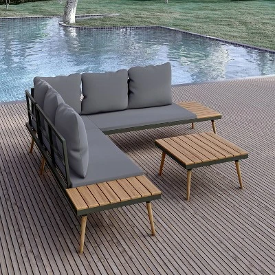 Stellar 4pc Outdoor Aluminum Sectional Set With Tables & Cushions - DUKAP 15 Stellar 4pc Outdoor Aluminum Sectional Set With Tables & Cushions - DUKAP - Image 13