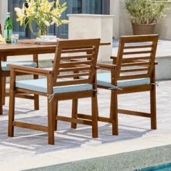 2pk Farmhouse Slatted Eucalyptus Wood Arm Chairs - Vifah