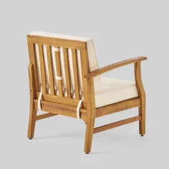 Driscoll 7pc Acacia Wood Chat Set With Fire Pit - Teak/Cream/Brown - Christopher Knight Home -Sunnydaze Decor Store GUEST 25bed994 ae7d 4a78 bbb2 8e9e5b980c00