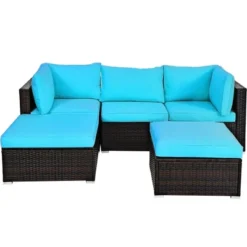 Costway 5PCS Patio Rattan Sectional Conversation Set Ottoman Turquoise -Sunnydaze Decor Store GUEST 2612794d af74 43d5 bc44 7e087f6ee0f2