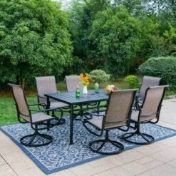 7pc Outdoor Dining Set With Swivel Sling Chairs & Large Metal Rectangle Table With Umbrella Hole - Gray - Captiva Designs 27 7pc Outdoor Dining Set With Swivel Sling Chairs & Large Metal Rectangle Table With Umbrella Hole - Gray - Captiva Designs -Sunnydaze Decor Store GUEST 263a5b38 75c7 4aed 9ada 59966d95297d