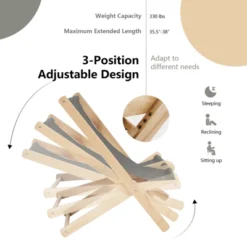 Tangkula Foldable Wood Beach Sling Chair With 3 Adjustable Positions Indoor Living Room Chaise Lounge Grey -Sunnydaze Decor Store GUEST 26898064 107a 4943 9c5a 72dca82089ab