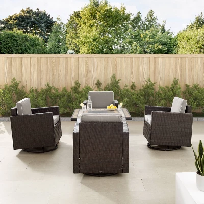 Palm Harbor 5pc Outdoor Wicker Conversation Set With Fire Table - Gray - Crosley 4 Palm Harbor 5pc Outdoor Wicker Conversation Set With Fire Table - Gray - Crosley - Image 2