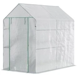 Outsunny 47.25" X 73.25" X 74.25" Walk-in Greenhouse, Outdoor Portable Plant Flower Growing Warm House With Roll-up Door And 4 Shelves, White -Sunnydaze Decor Store GUEST 2762622c ce78 40bb b434 6cc799597647