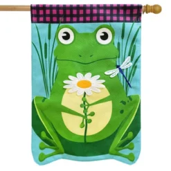 Daisy Frog Summer Burlap Sculpted House Flag 28" X 40" Briarwood Lane