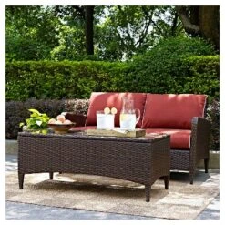 Kiawah 2 Piece Outdoor Wicker Seating Set With Chair & Ottoman - Sangria - Crosley -Sunnydaze Decor Store GUEST 283fb63b 043e 4f79 8053 aef17d94fdf5