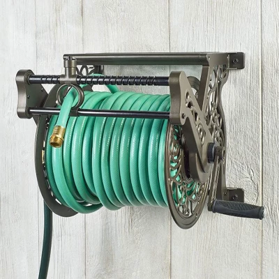 Liberty Garden LBG-707 Wall Mounted Heavy Gauge Aluminum Hanging Hose Reel For 5/8" With Guide For Backyard, Garden, Or Home, Bronze 3 Liberty Garden LBG-707 Wall Mounted Heavy Gauge Aluminum Hanging Hose Reel For 5/8" With Guide For Backyard, Garden, Or Home, Bronze