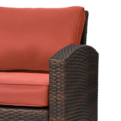 6pc Wicker Outdoor Conversation Set With Cushions & Ottomans - Orange - EDYO LIVING 7 6pc Wicker Outdoor Conversation Set With Cushions & Ottomans - Orange - EDYO LIVING - Image 5