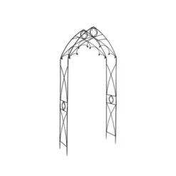 Achla Designs 112.5" Classic Gothic Quatrefoil Iron Garden Arbor Graphite Powder Coated Finish